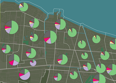 Census tract map using pie chart symbology