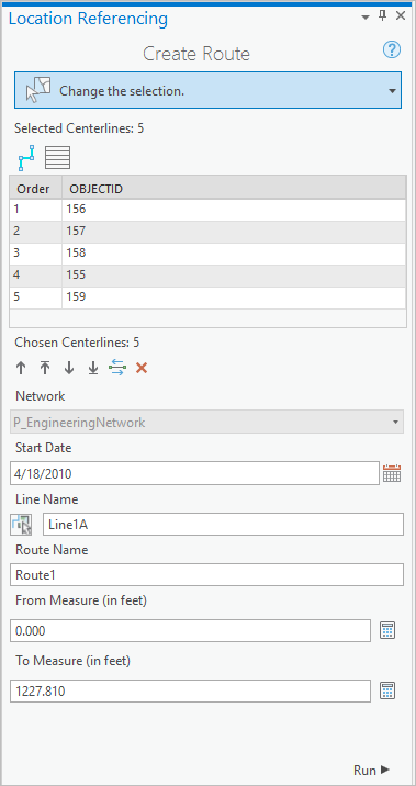 Create Route pane with attributes table