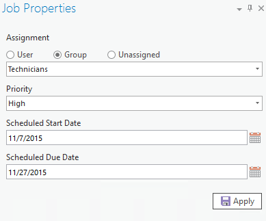 Job Properties pane