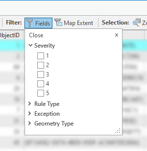 Error Inspector pane with filter choices