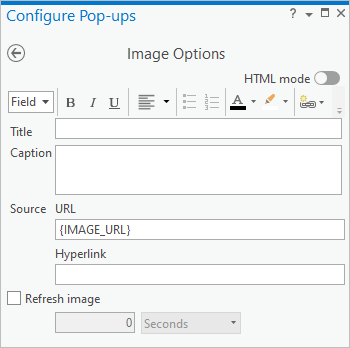 Image options in the Configure Pop-ups pane
