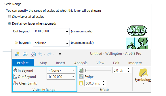Scale range settings in ArcMap and ArcGIS Pro
