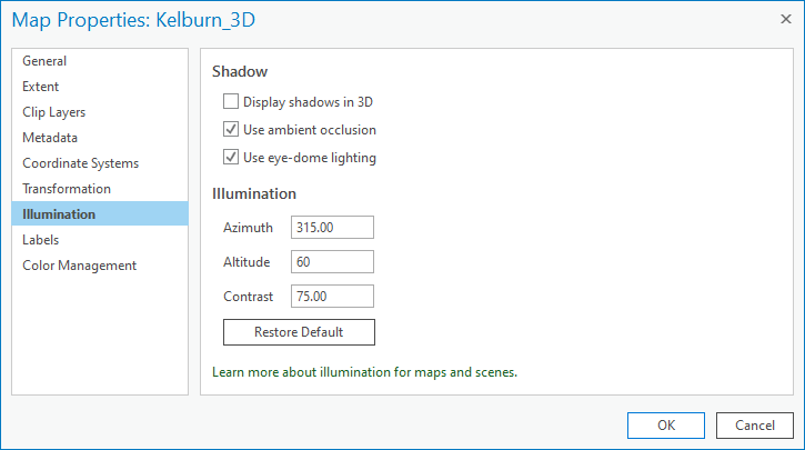 Illumination tab on the Map Properties dialog box