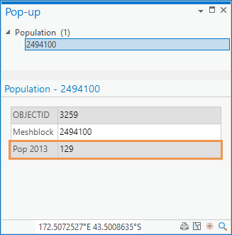 Pop-up window for Population feature