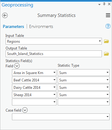 Summary Statistics tool