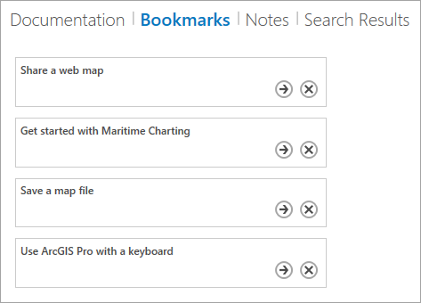 Bookmarks tab displaying several bookmarked topics