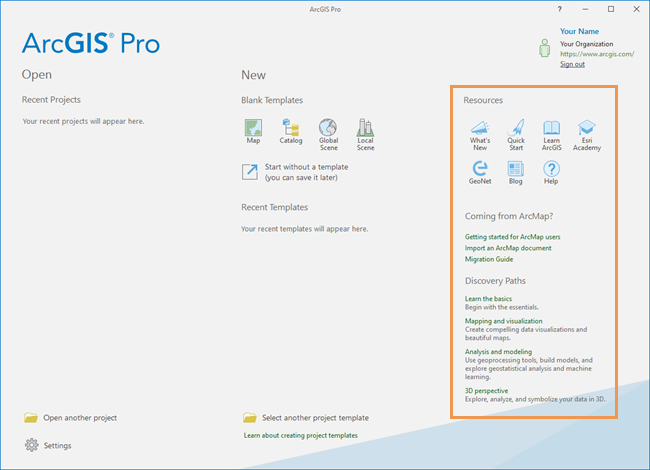 ArcGIS Pro start page