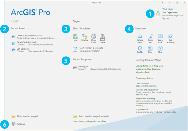 The ArcGIS Pro start page
