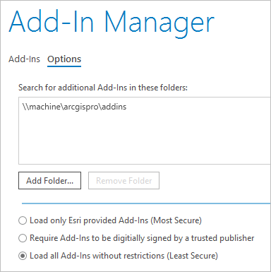 Well-known folder on Options tab of Add-In Manager