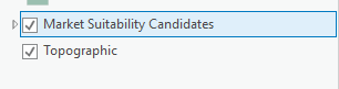 Market Suitability Candidates layer highlighted in the Contents pane