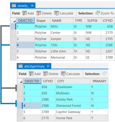 Primary street table without zone and city alternate table with primary field and CityID to link the tables