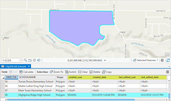 Information recorded in the editor tracking fields when a new feature is added