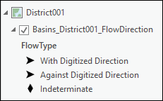 Default flow direction arrow layer symbology in the Contents pane