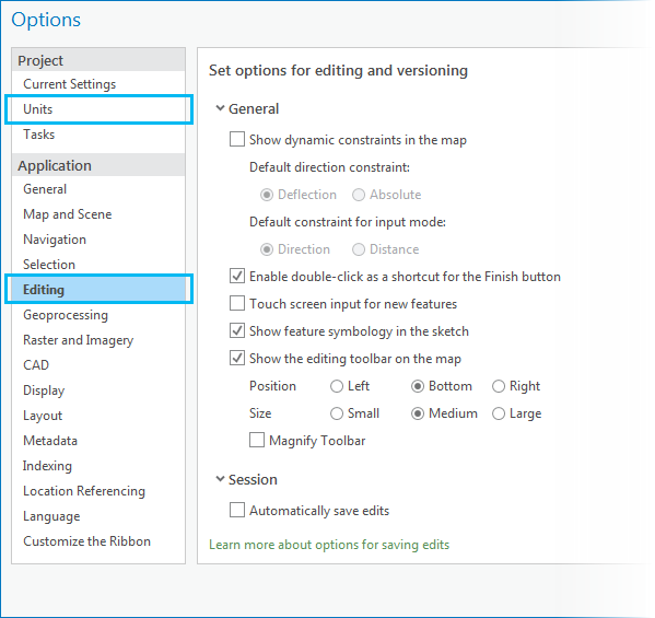 Options dialog box