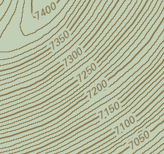 Index contours labeled with the Contour placement style