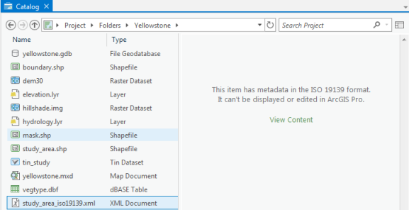 When the metadata isn't ArcGIS metadata, a message indicates the format.