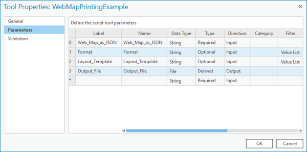 Sample script tool parameters