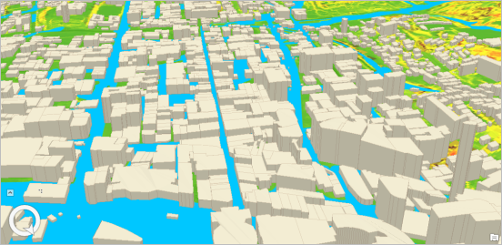 Buildings and flood zone in Te Aro suburb