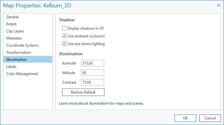 Illumination tab on the Map Properties dialog box.