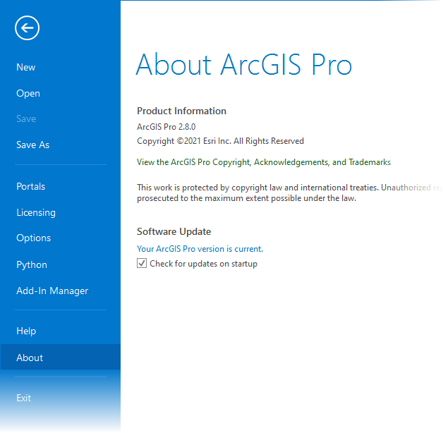 ArcGIS Pro Settings page