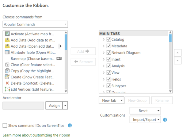 Customize the Ribbon dialog box