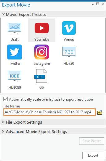 Export Movie pane