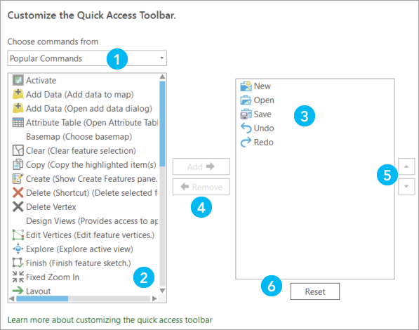Quick Access Toolbar options