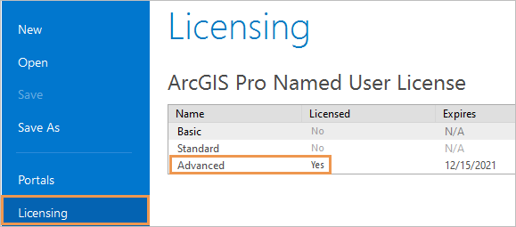 Licensing page in ArcGIS Pro Settings