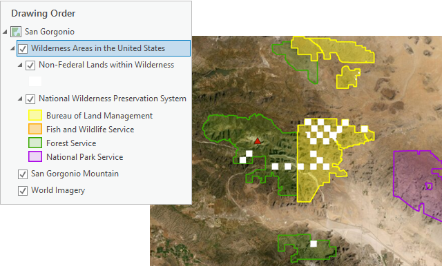 Contents pane and map of wilderness areas