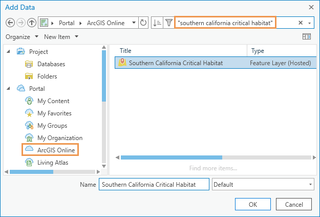 Southern California Critical Habitat layer selected on the browse dialog box.