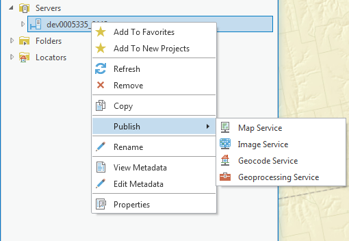 Publish geoprocessing service drop-down