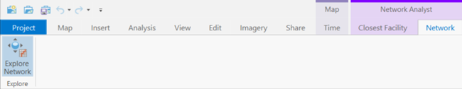 Explore Network tool appears on the ribbon when a network analysis layer is added in the Contents pane