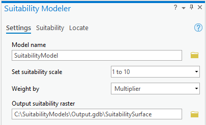 Settings tab in the Suitability Modeler