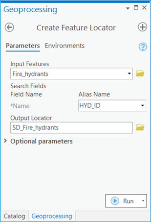 Create Feature Locator tool pane