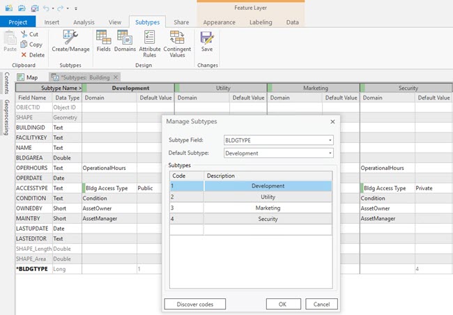 Creating subtypes on the BLDGTYPE field of the Building layer