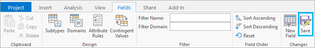 Save button on the Fields tab
