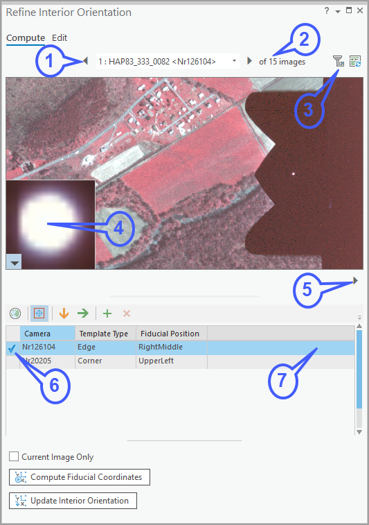 Functionality of the Compute tab in the Refine Interior Orientation pane