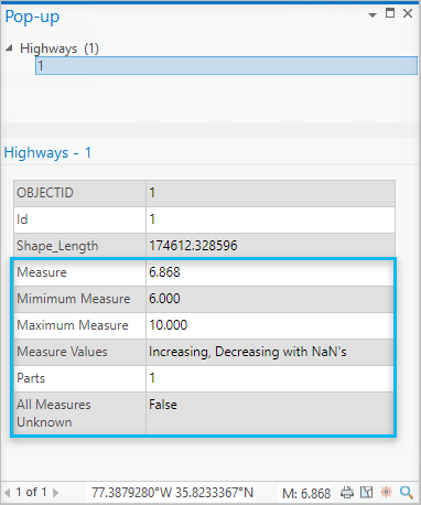 Pop-up displaying measure information