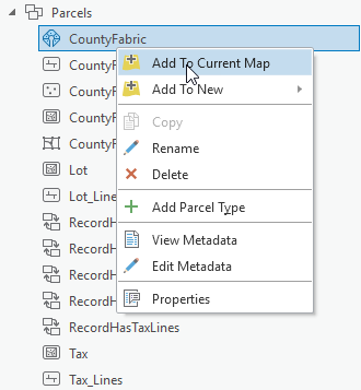 Add the parcel fabric and its layers to the map.