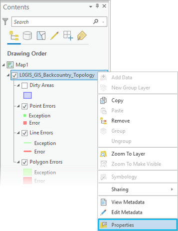 Accessing the properties of a topology published as a web feature layer