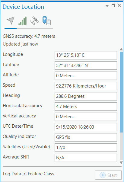 Device Location pane