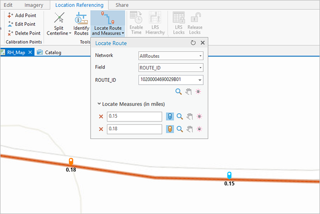 Locate Route dialog box after measure markers are set