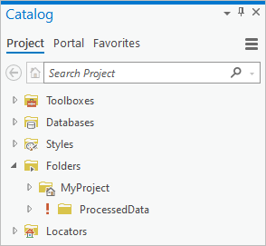 Catalog pane with an invalid folder connection
