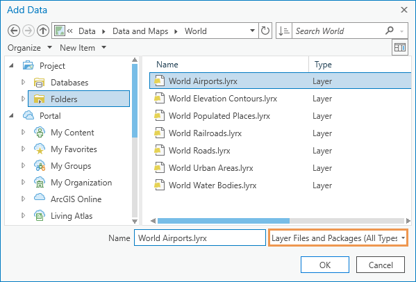 Browse dialog box showing items filtered by type