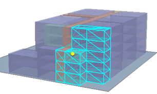 Result of selecting the rooms that are within a distance of the yellow dot