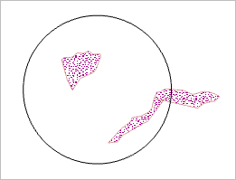 Example of a buffer containing one feature and intersecting another feature