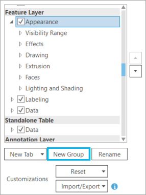 Selected tab and New Group button