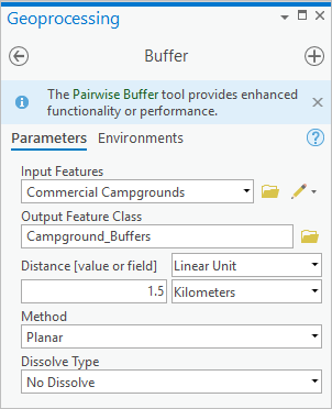 Buffer tool parameters