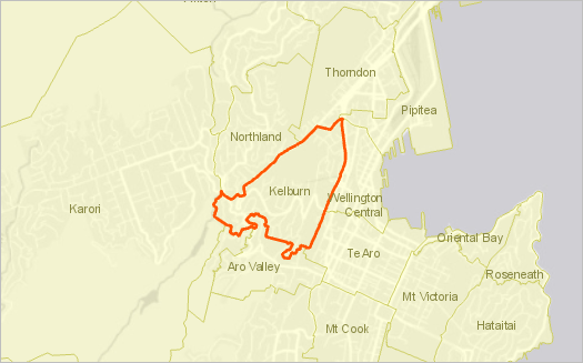 Map of Wellington zoomed to the suburb of Kelburn