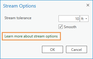 The Stream Options dialog box has a link to reference documentation.